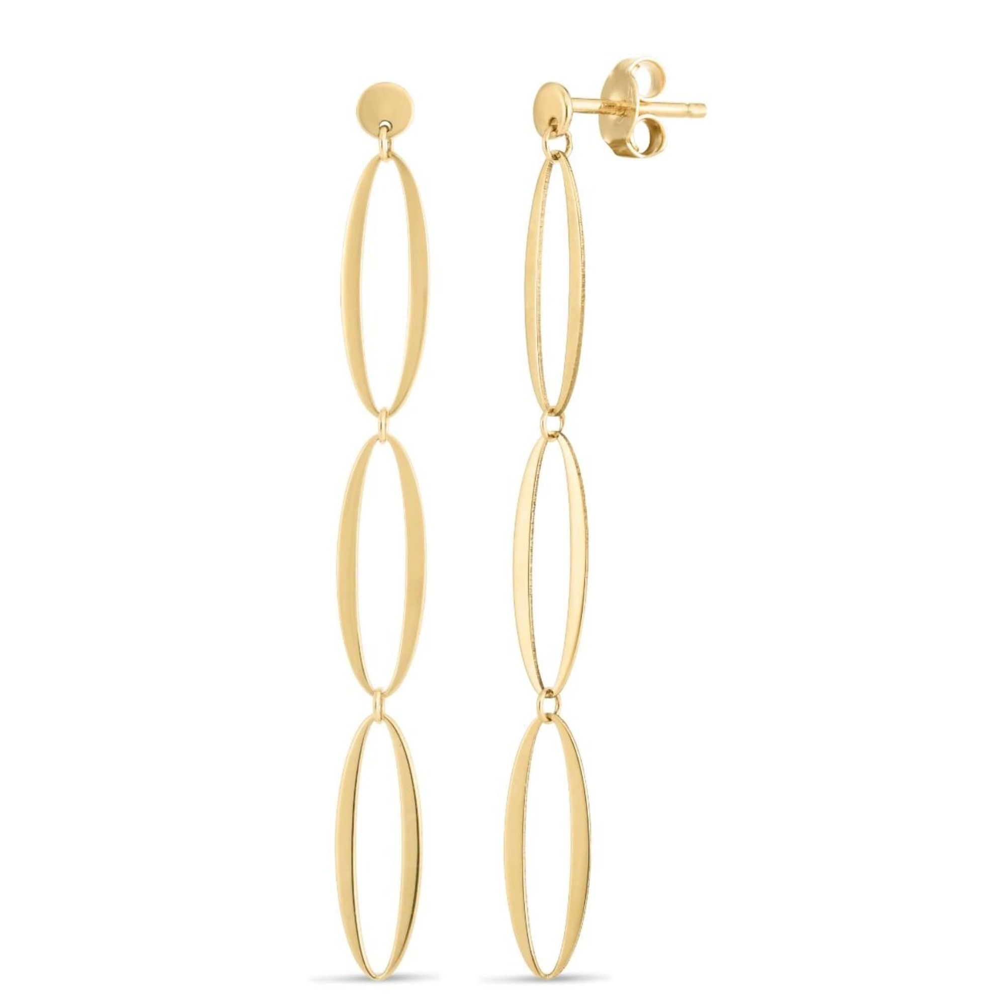 14k Yellow Gold Polished Triple Oval Push Back Clasp Fancy Drop Earrings 1.5gr